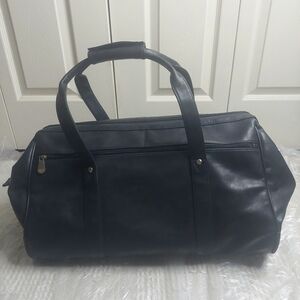 Leather Black Duffel Carry On With Wheels! Travel Bag!
